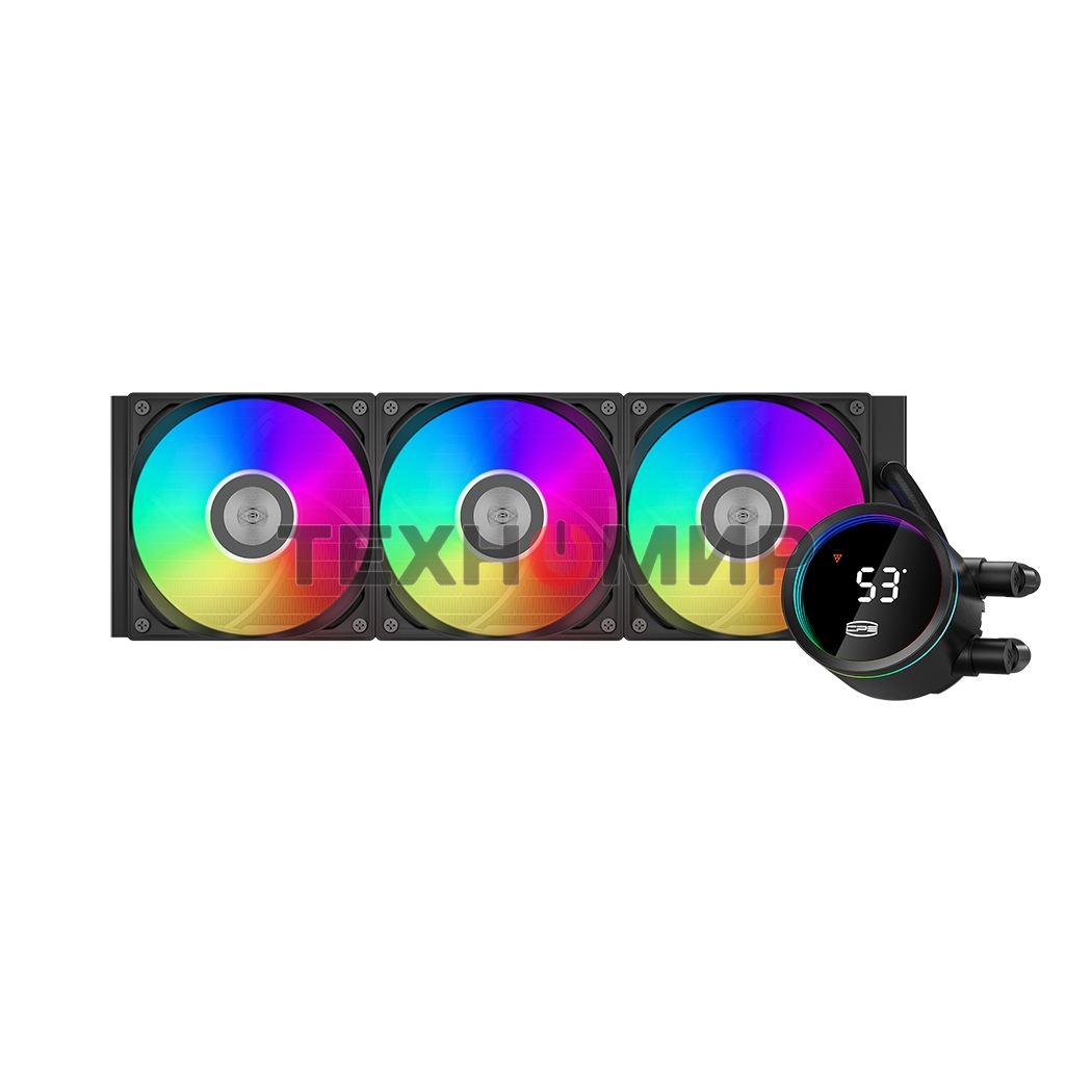 Система охлаждения PCCooler DA360 Pro ARGb Digital BK (300W, 360мм, LED temp., Black, ARGb/Fans: 3x120мм, 75.8CFM, 33.7dBA, 2200RPM/Pump height 57мм, 28dBA, 3000RPM, Rad thickness 27мм/S: 1851, 1700, 1200, 20XX, 115X, AM5, AM4)