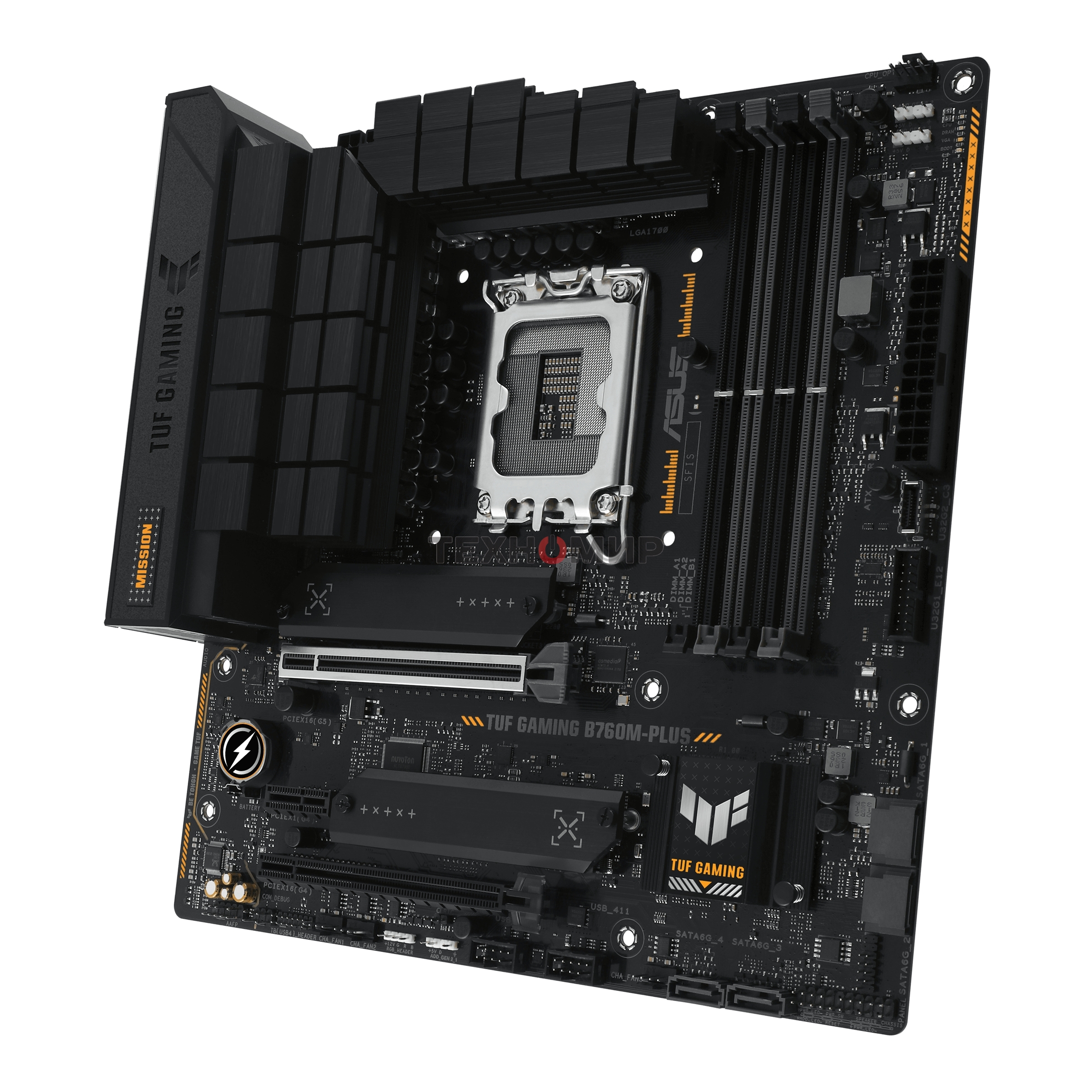 Материнская плата ASUS TUF GAMING B760M-PLUS, LGA 1700, Intel B760, 4xDDR5, 4xSATA, 2xM.2, 1xPCIe 5.0 x16, 1xPCIe 4.0 x4, 1xPCIe x1, 2xUSB-A 3.2 Gen 2, 3xUSB-A 3.2 Gen 1, 2xUSB 2.0, 1xUSB-C 3.2 Gen 2x2, 1x2.5Gb LAN, 5x3.5 мм, 7.1, mATX
