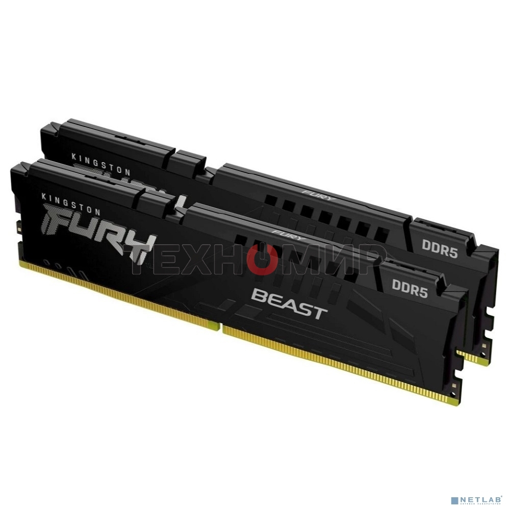Оперативная память Kingston Fury Beast, DDR5, 32Gb (2x16GB), 6000MHz, CL30, DIMM, с радиатором, черный