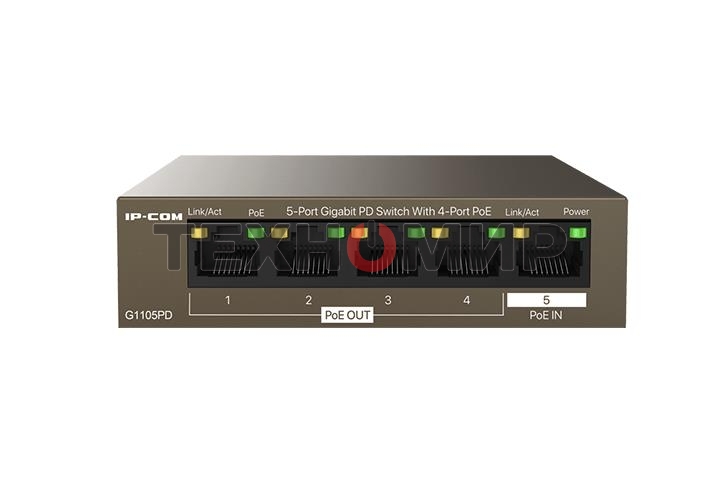 Коммутатор Tenda G1105PD (IP-COM) (5 портов Ethernet 10/100/1000 Мбит/сек, 4xPoE IEEE 802.3af 15.4W (max 30W)) (G1105PD)