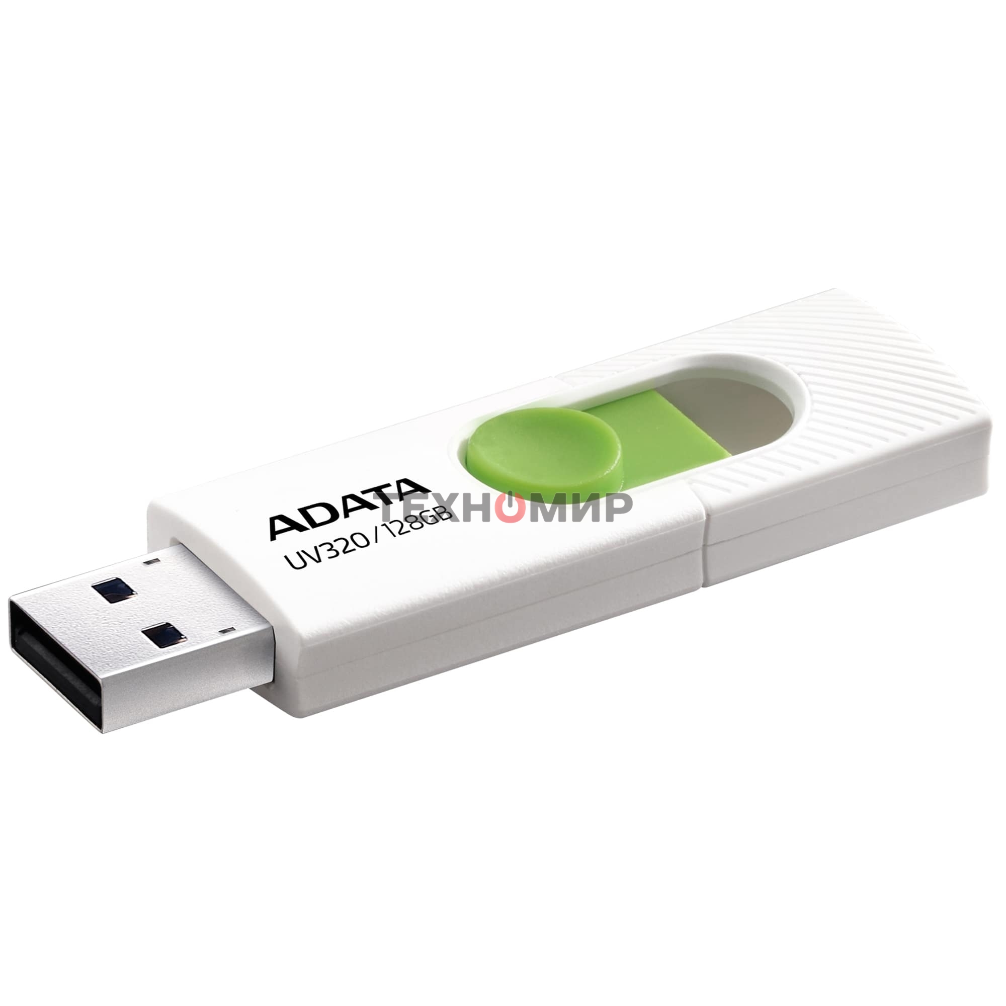 Флешка USB ADATA UV320 (AUV320-128G-RWHGN), 128Gb, USB 3.2 Gen1, R/W 100/30, белый/зеленый