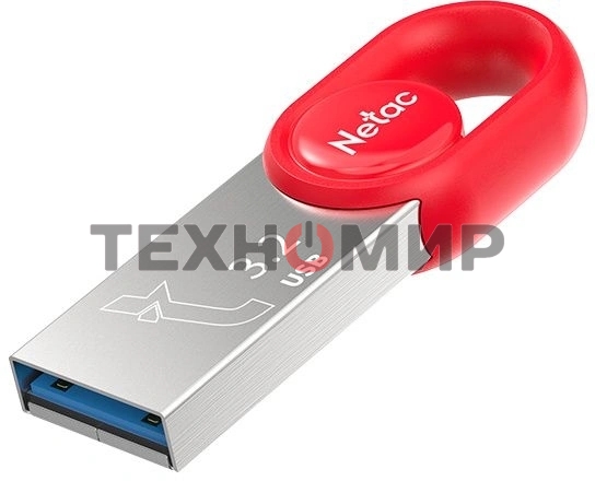 Флешка USB Netac UM2 (NT03UM2N-064G-32RE), 64Gb, USB 3.0, R/W 130/50, серебристый/красный