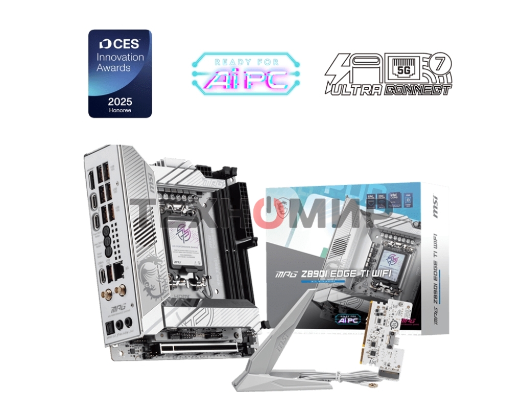 Материнская плата MSI MPG Z890I EDGE TI WIFI, LGA 1851, Intel Z890, 2xDDR5, 2xSATA, 4xM.2, 1xPCIe 5.0 x16, 1xHDMI, 2xThunderbolt 4, 1xUSB-C, 1x 5Gb LAN, 7xUSB-A 10Gbps, 2xUSB-A 5Gbps, 1xUSB-C 20Gbps, 7.1, 2x3.5 мм, TOSLINK, Mini-ITX