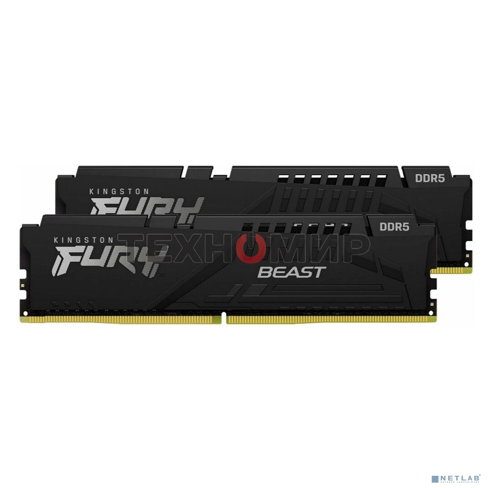 Оперативная память Kingston Fury Beast, DDR5, 32Gb (2x16GB), 6000MHz, CL30, DIMM, с радиатором, черный