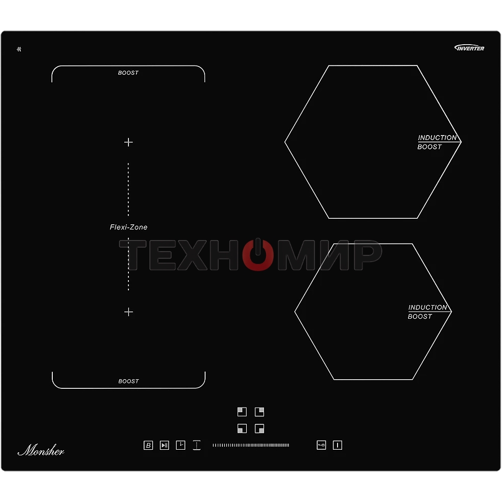 Индукционная варочная панель Monsher MHI 6016, индукция, инвертер, 60 см, 9 уровней мощности, бустер, Stop and Go, автоматическое отключение, таймер, индикатор остаточного тепла, сенсорное/слайдерное управление, черный