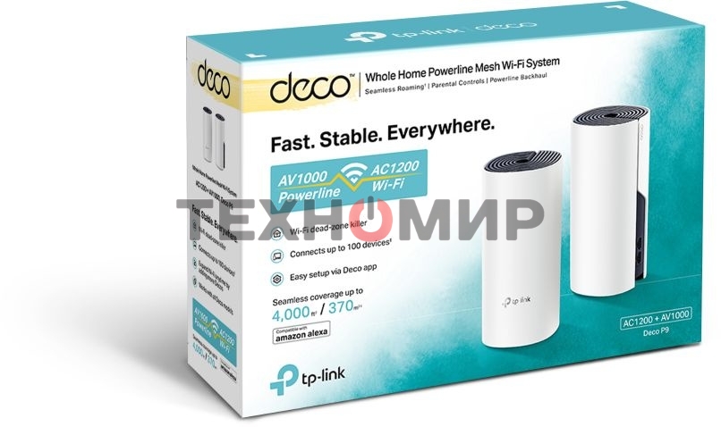 Бесшовный Mesh роутер TP-Link DECO P9 (2-PACK) AC1200 10/100/1000BASE-TX белый (упак.:2шт)
