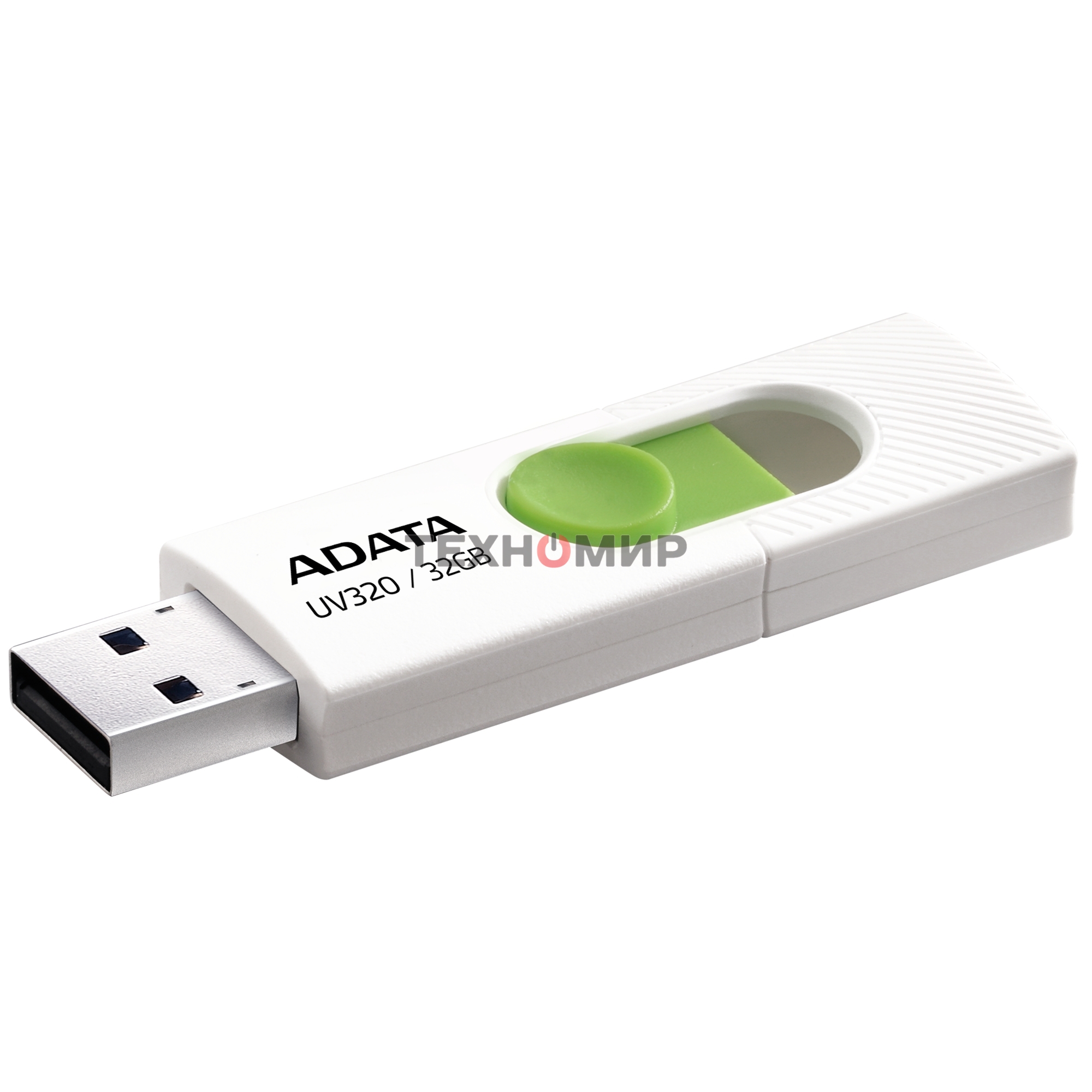 Флешка USB ADATA UV320 (AUV320-32G-RWHGN), 32Gb, USB 3.2, R/W 100/30, белый/зеленый