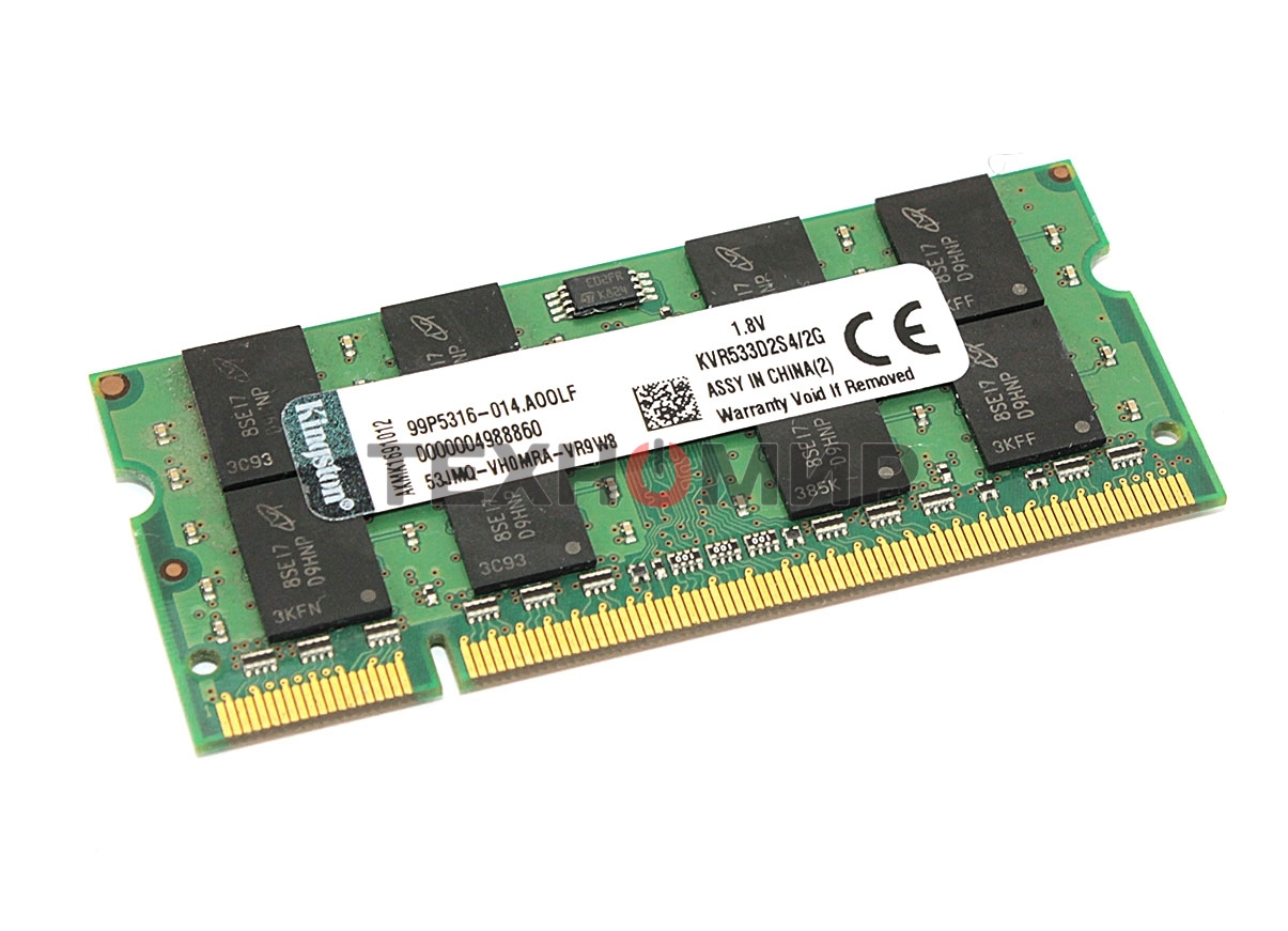 Оперативная память Kingston ValueRAM, DDR2, 2Gb (1x2 Gb), 533 MHz, CL4, SO-DIMM
