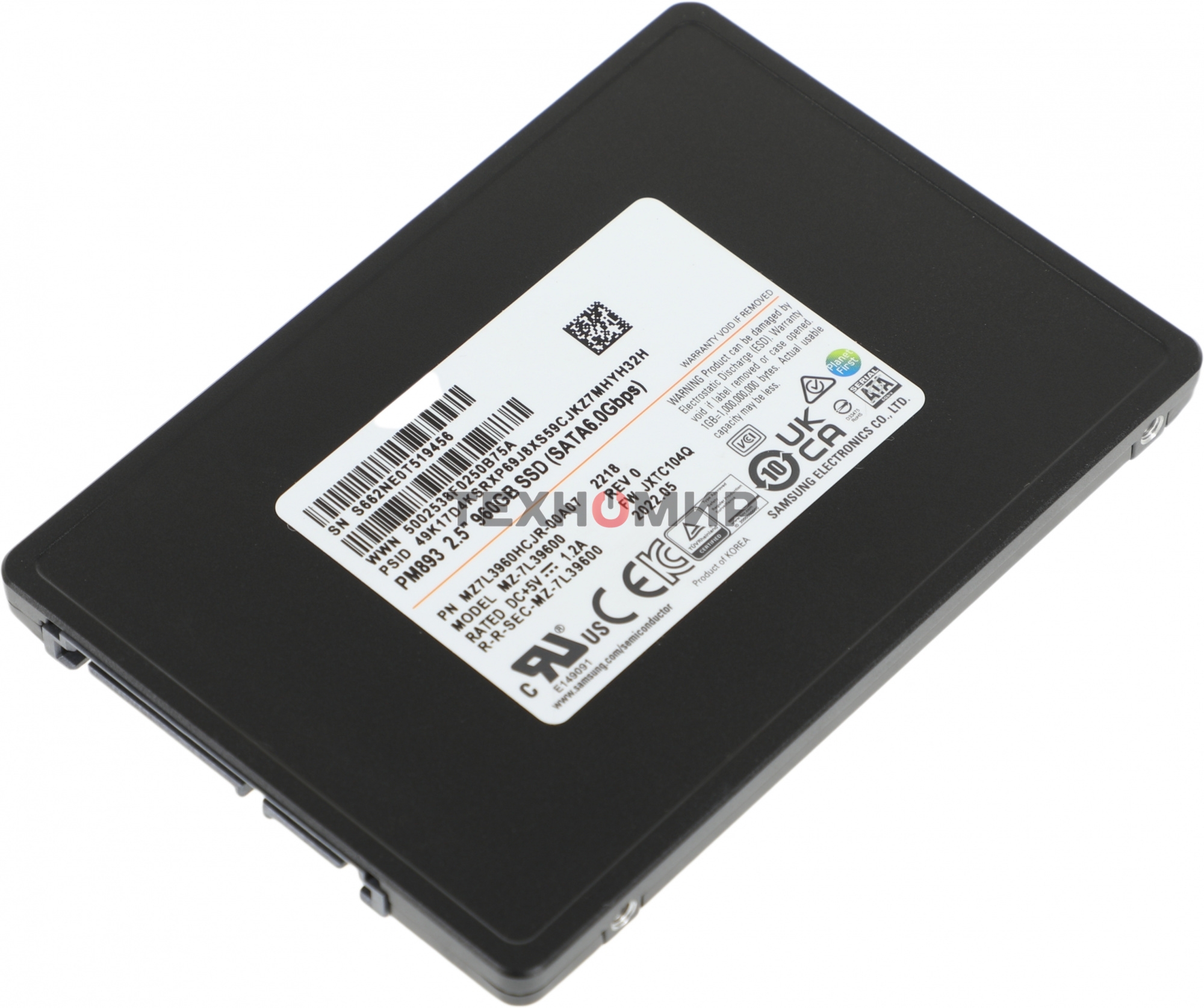 Накопитель SSD Samsung PM893, 960Gb, SATA III, 2.5