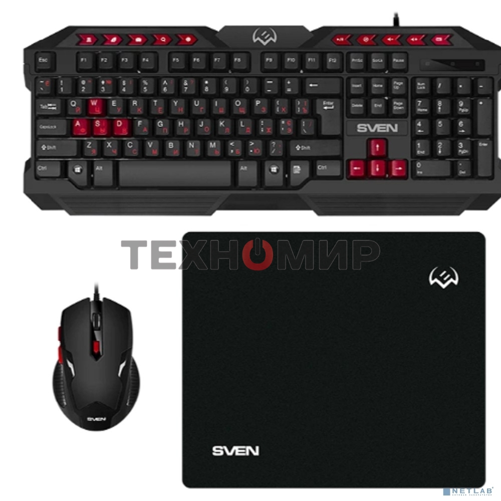 Комплект клавиатура + мышь SVEN GS-9200 игровые клавиатура, мышь и коврик
