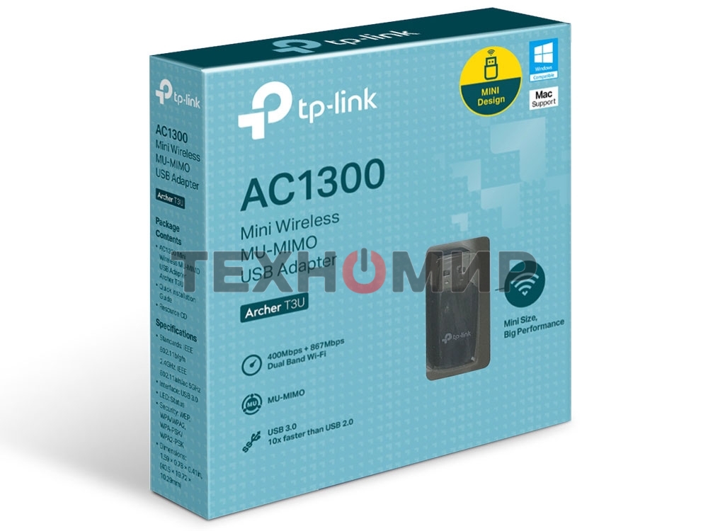 Адаптер TP-Link Archer T3U AC1300 Мини Wi-Fi MU-MIMO USB-адаптер