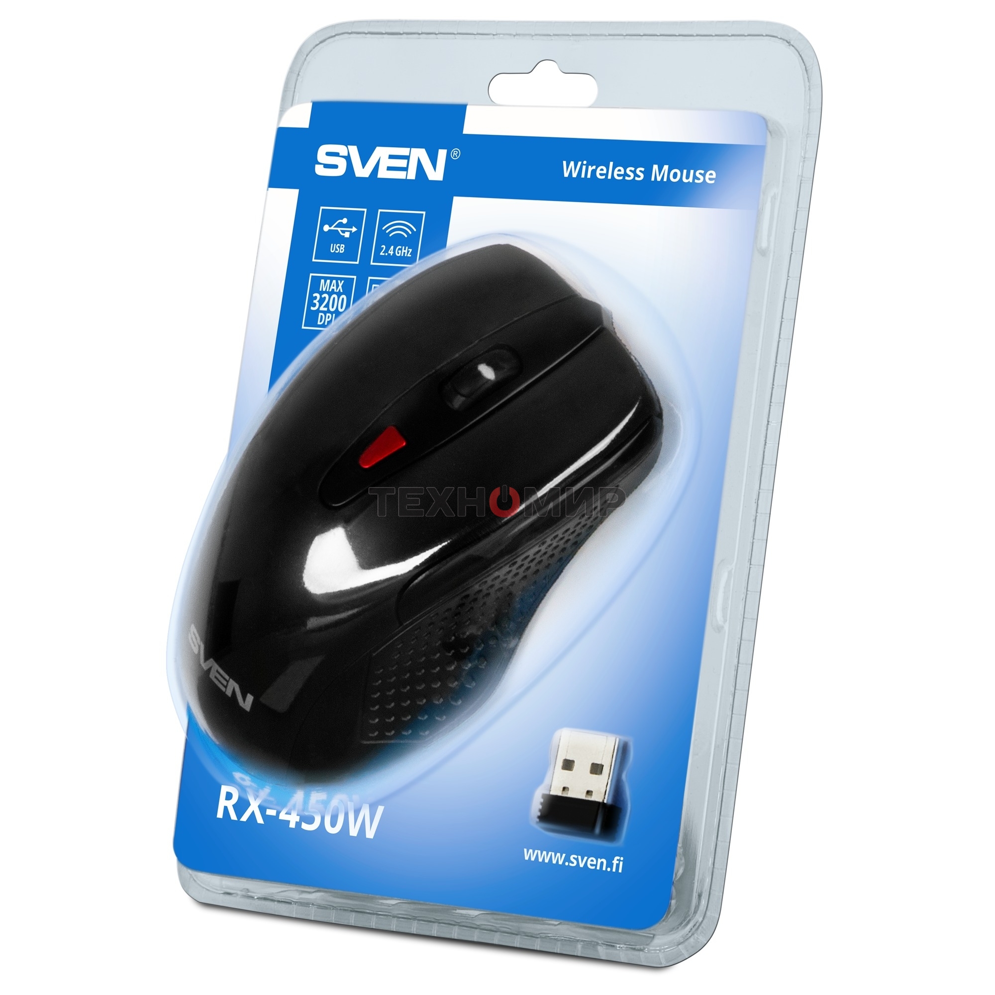 Мышь беспроводная SVEN RX-450W черный, 3200 dpi, радиоканал, USB, кнопки - 6