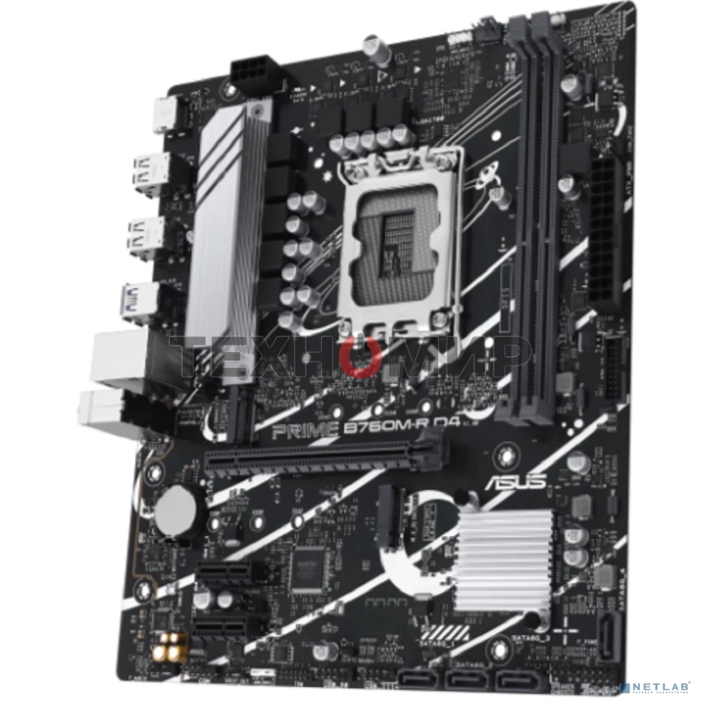 Материнская плата ASUS PRIME B760M-R D4, LGA 1700, Intel B760, 2xDDR4, 4xSATA, 2xM.2, 1xPCIe 4.0 x16, 1xPCIe x1, 1xHDMI, 1x 2.5Gb LAN, 4xUSB-A 2.0, 4xUSB-A 3.2 Gen 1, 3x3.5 мм, 7.1, mATX