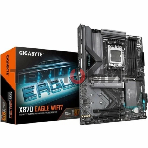 Материнская плата Gigabyte X870 EAGLE WIFI7, AM5, AMD X870, 4xDDR5, 4xSATA, 3xM.2, 1xPCI-E 5.0 x16, 2xPCI-E 3.0 x1, 1xHDMI, 1xUSB-C (DP), 1x 2.5Gb LAN, 4xUSB-A 2.0, 3xUSB-A 3.2 Gen 1, 1xUSB-A 3.2 Gen 2, 2xUSB-C 3.2 Gen 2 (USB4), 3x3.5 мм, 7.1, ATX