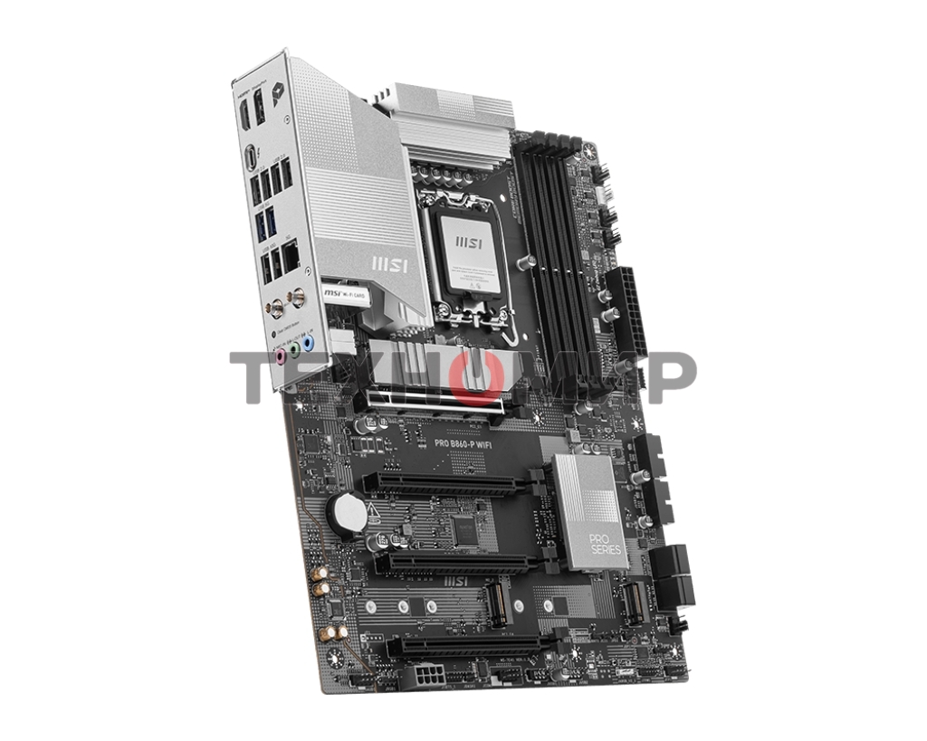 Материнская плата MSI PRO B860-P WIFI, LGA 1851, Intel B860, 4xDDR5, 4xSATA, 3xM.2, 1xPCIe 5.0 x16, 1xPCIe 4.0 x4, 2xPCIe 4.0 x1, 1xHDMI, 1xDP, 1xUSB-C, 1x 5Gb LAN, 2xUSB-A 3.2 Gen 2, 2xUSB-A 3.2 Gen 1, 4xUSB-A 2.0, 3x3.5 мм, 7.1, Wi-Fi 7, ATX