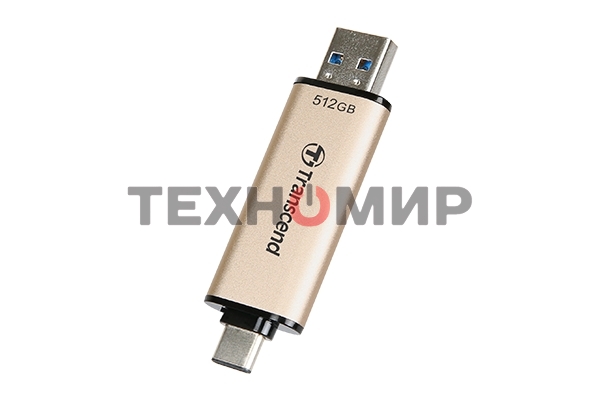 Флешка USB Transcend JETFLASH 930C (TS512GJF930C), 512Gb, USB 3.2 Type-C/Type-A, R/W 420/400, золотистый