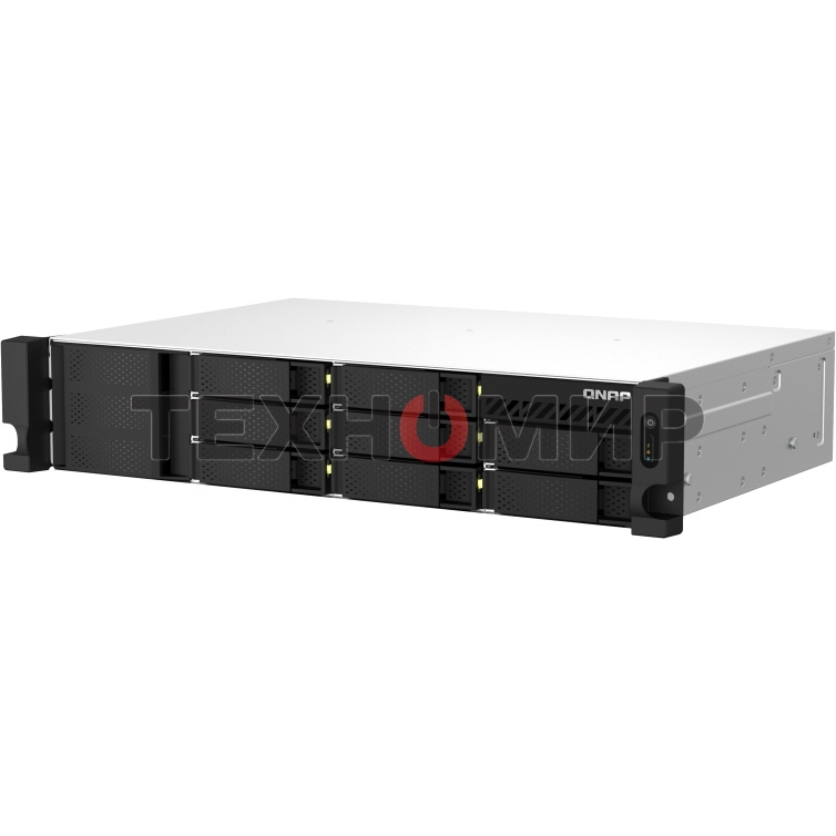 Сетевое хранилище SMB QNAP TS-873AeU-4G NAS 8x3.5/2.5 SATA/SSD trays, 2 x M2 PCIe, 2x 2.5 GbE, 2U rackmount, 1 PSU. AMD Ryzen V1500B 4-core/8-thread 2.2 GHz processor, 4 Gb DDR4 RAM (1*4 Gb) up to 64Gb (2*32 Gb). W/o rail kit RAIL-B02
