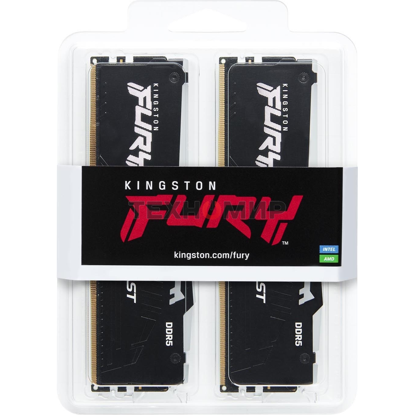 Оперативная память Kingston Fury Beast, DDR5, 64Gb (2x32GB), 5600MHz, CL36, DIMM, радиатор, RGb, черный