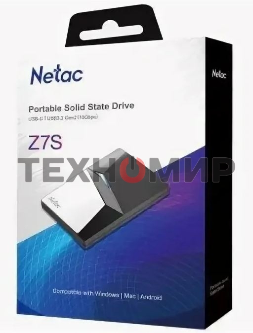 Внешний SSD Netac Z7S, 480 Gb, USB 3.2 Gen 2 Type-C, R/W 550/480, черный