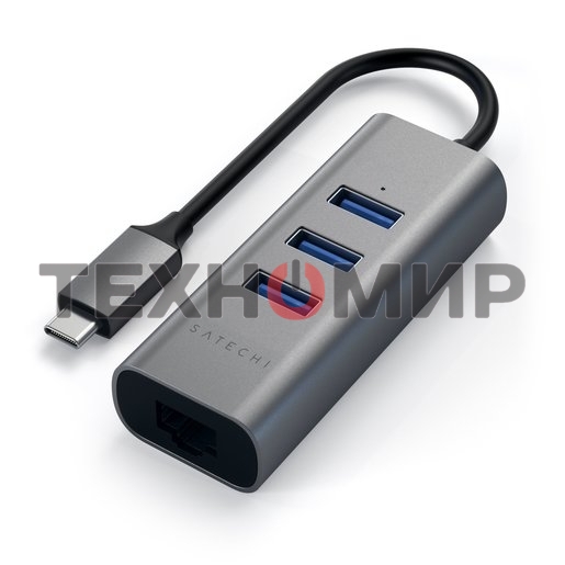 USB-концентратор Satechi Type-C 2-in-1 USB 3.0 Aluminum 3 Port Hub and Ethernet Port. Интерфейс Type-C. серый космос.