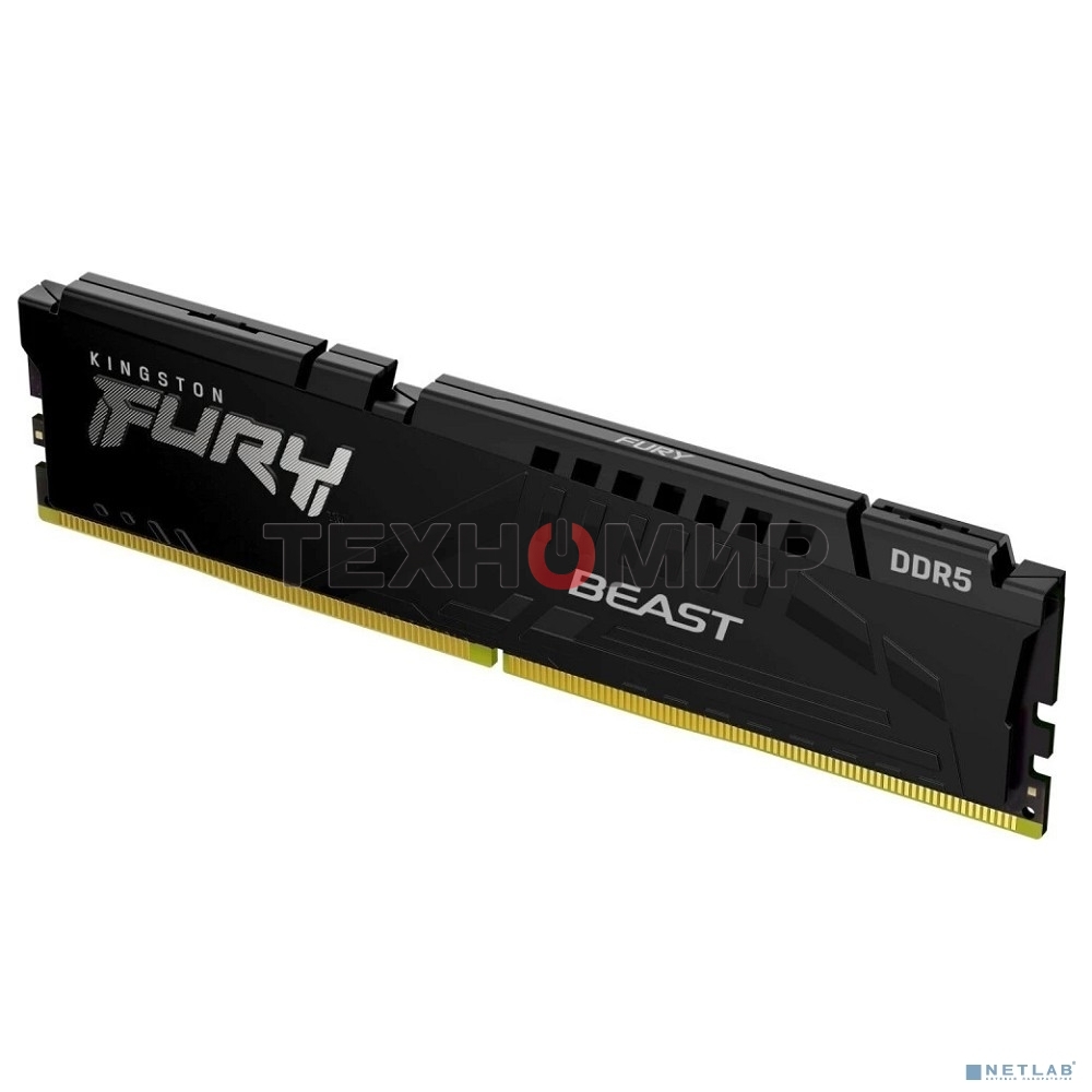 Оперативная память Kingston Fury Beast, DDR5, 16Gb (1x16Gb), 6000MHz, CL30, DIMM, с радиатором, черный
