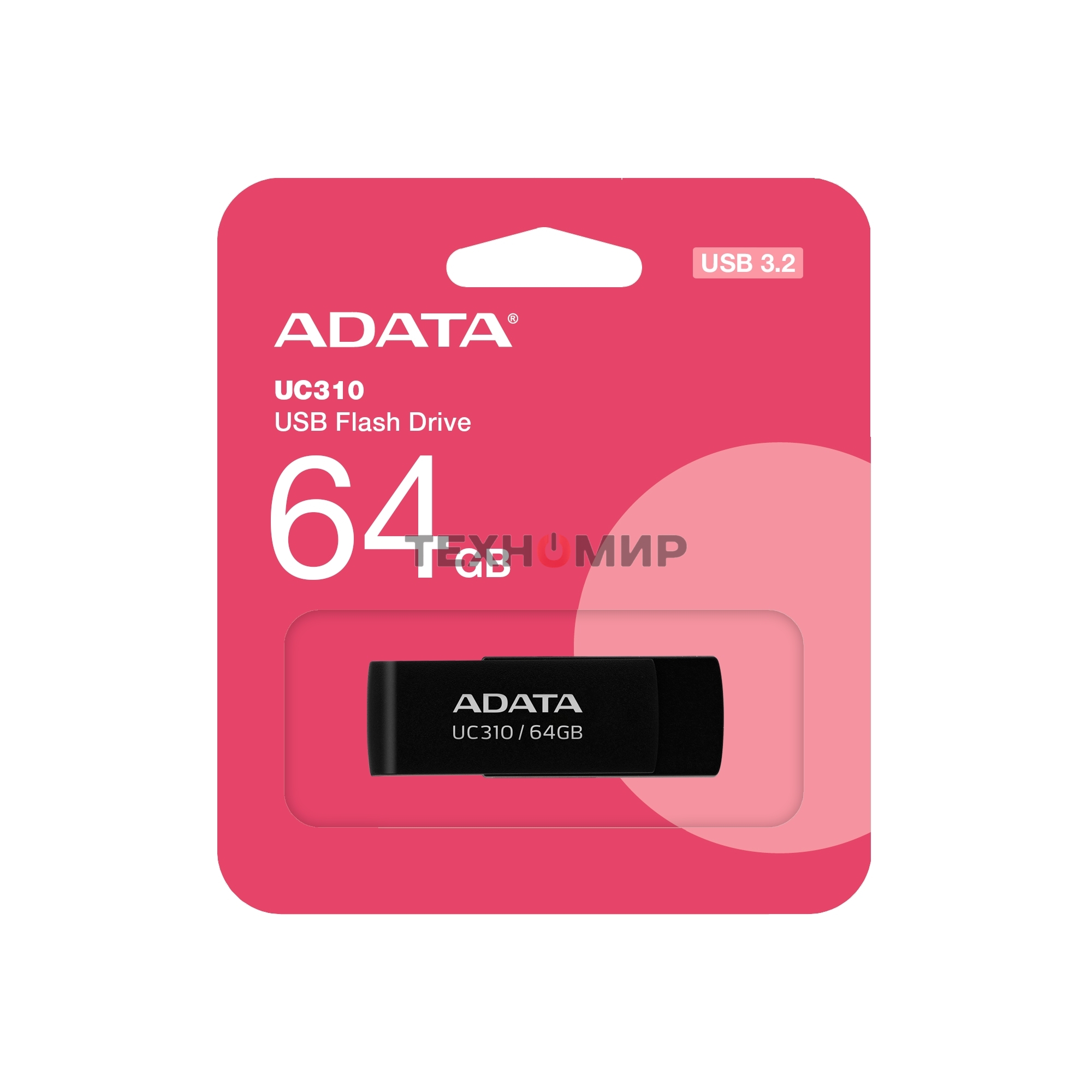 Флешка USB ADATA UC310 (UC310-64G-RBK), 64Gb, USB 3.2, R/W 100/30, черный