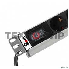 Блок розеток Rem-16 с амперметром, 8 Shuko, 16A, алюм., 19