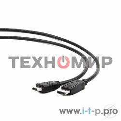 Кабель DisplayPort-HDMI Gembird/Cablexpert 1м, 20M/19M, черный, экран, пакет