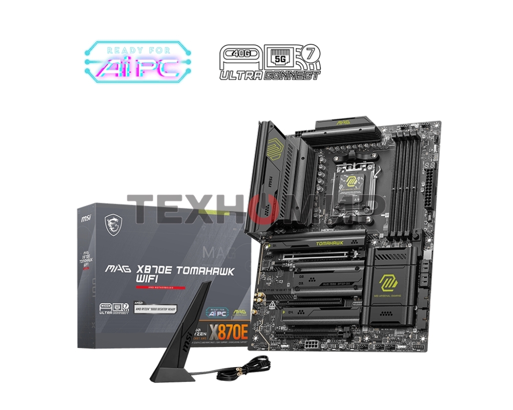 Материнская плата MSI MAG X870E TOMAHAWK WIFI, AM5, AMD X870, 4xDDR5, 4xSATA, 4xM.2, 1xPCI-E 5.0 x16, 1xPCI-E 4.0 x4, 1xPCI-E 3.0 x1, 1xHDMI, 2xUSB Type-C, 1x5Gb LAN, 2xUSB-A 3.2 Gen 2, 3xUSB-A 3.2 Gen 1, 4xUSB-A 2.0, 7.1, Wi-Fi 7, ATX