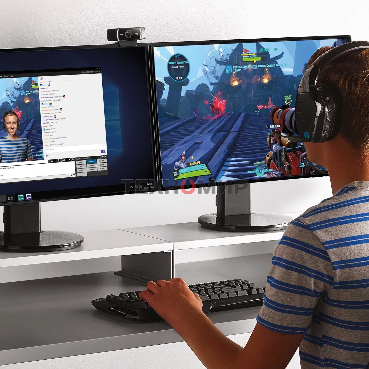 Веб-камера Logitech C922 Pro Stream 1920x1080, 30 кадр/с, USB Type-A, микрофон (2 шт, шумоподавление), автоматическая фокусировка, автоосвещение, универсальное крепление