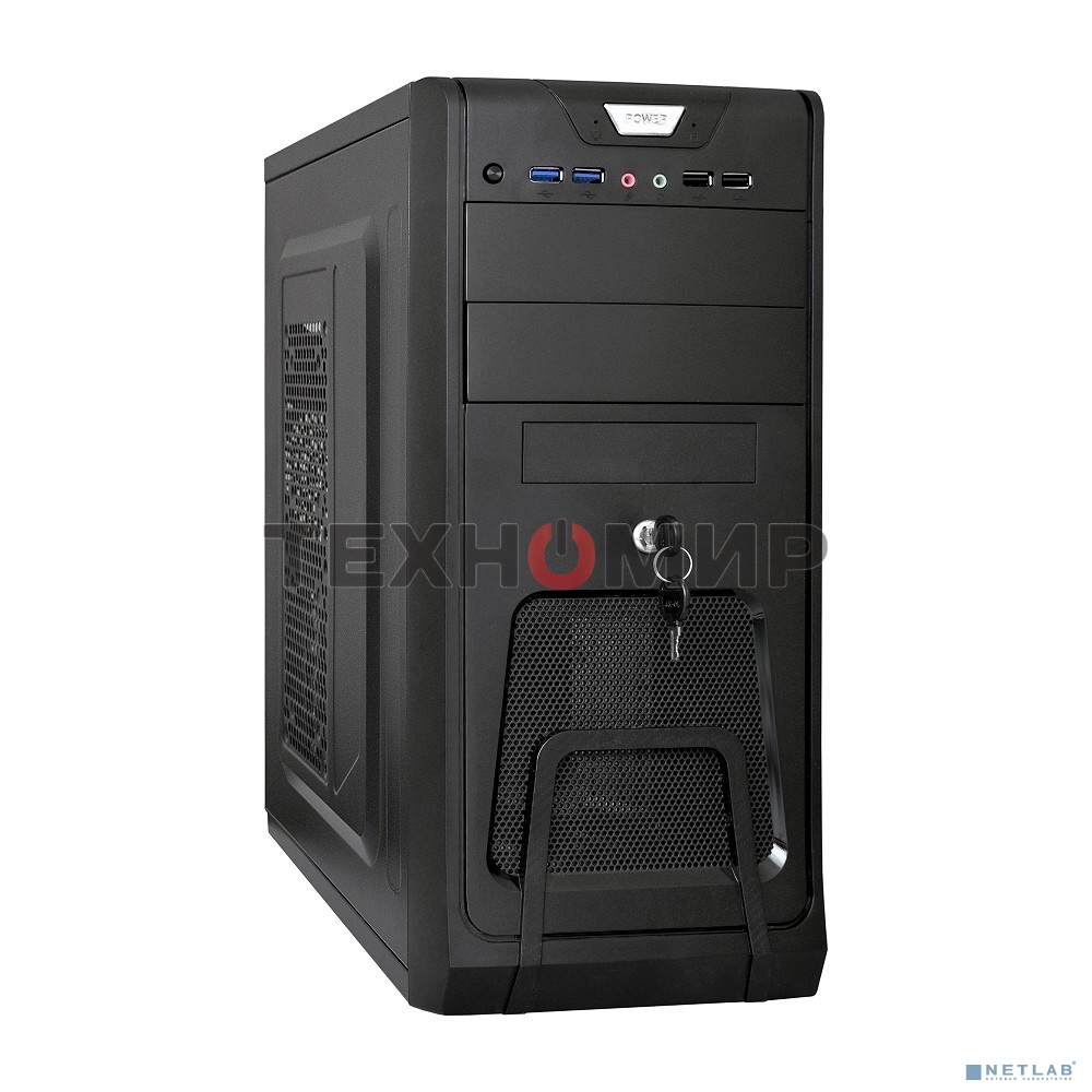 Компьютерный корпус Miditower ExeGate EX283215RUS CP-603UB Black, ATX, (CP350W, 80мм), 2*USB+2*USB 3.0, Audio, замок блокировки кнопки питания