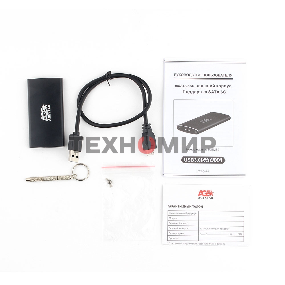 Внешний корпус mSATA AgeStar 3UBMS2 черный, алюминий, черный USB 3.0