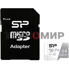 Флеш карта microSD 64Gb Silicon Power Superior Pro A2 microSDXC Class 10 UHS-I U3 Colorful 100/80 Mb/s (SD адаптер)