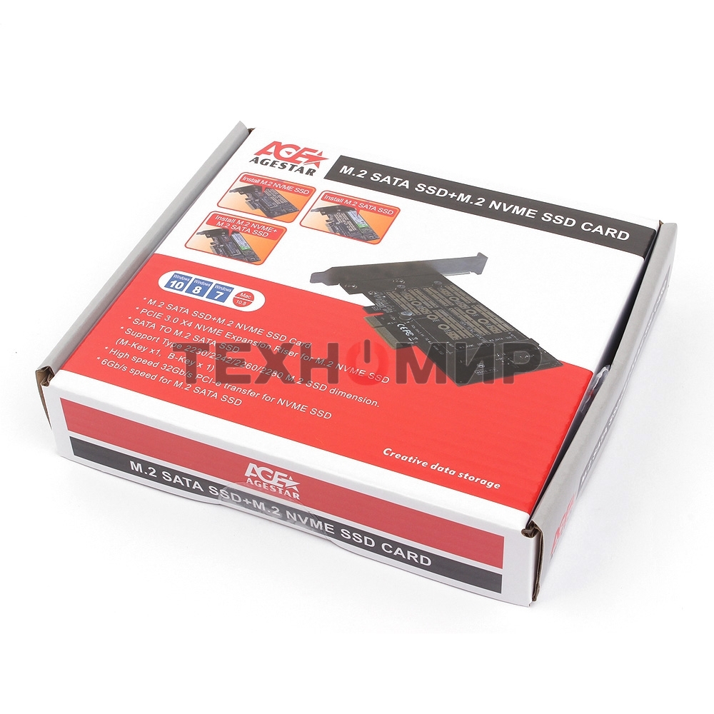 Адаптер AgeStar AS-MC02 PCI-E для M.2 SATA SSD+M.2 NVME SSD Card