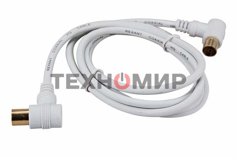 Шнур ТВ гнездо - ТВ штекер, угловой, длина 5 метров, белый Rexant