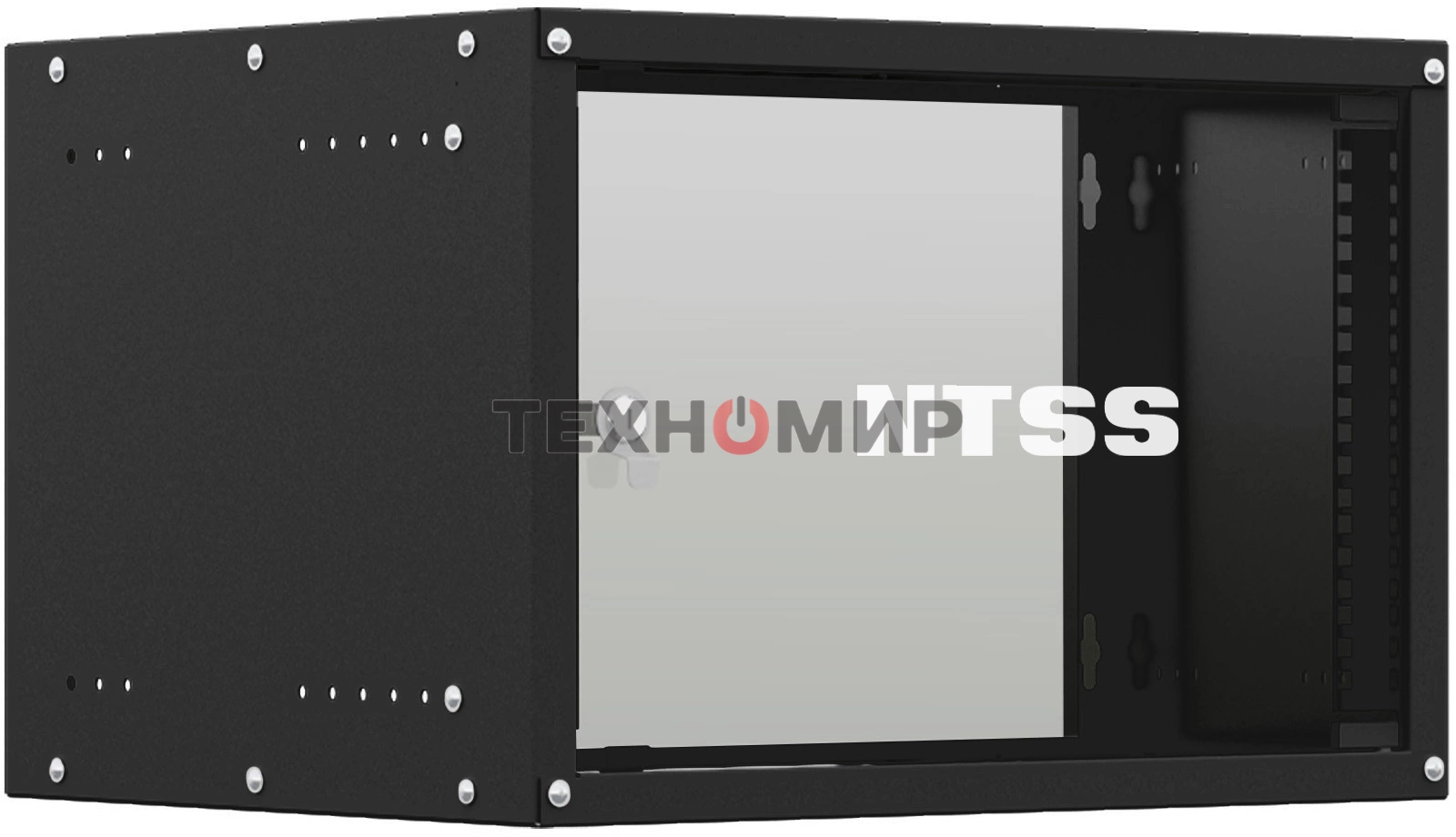 Шкаф коммутационный NTSS Lime (NTSS-WL6U5545GS-BL) настенный 6U 550x450 мм пер. дв. стекл несъемн. бок. пан. 30 кг черный 370 мм 9.6 кг 110 град. 370 мм IP20 сталь