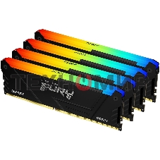 Оперативная память Kingston Fury Beast, DDR4, 64Gb (4x16Gb), 3200MHz, CL16, DIMM, с радиатором, RGB, черный