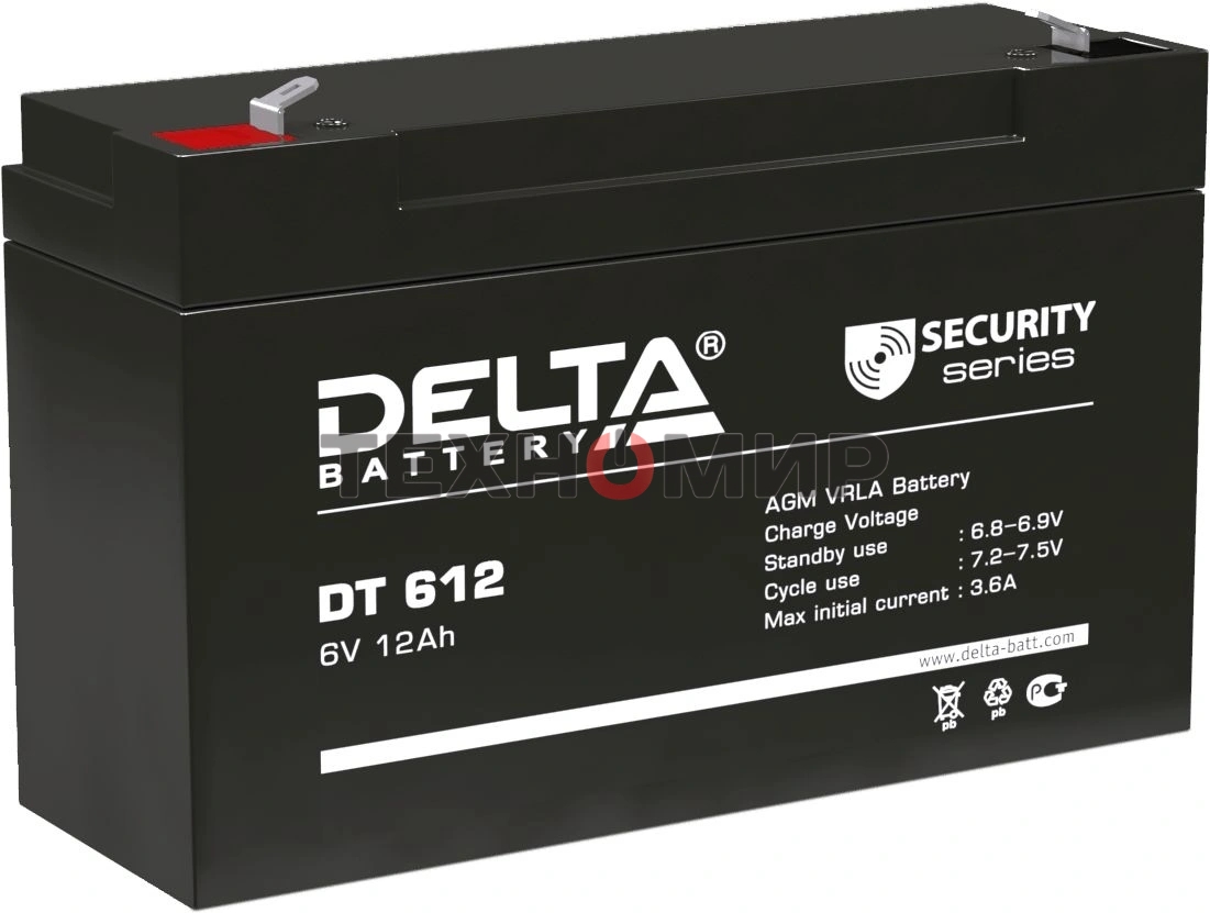 Аккумуляторная батарея Delta series DT, DT 612, voltage 6V, capacity 12Ah (discharge 20 hours)