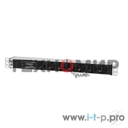 Блок розеток Rem-10 без шнура с фил. и инд., 7 Schuko, вход IEC 60320 C14, 10A, алюм., 19