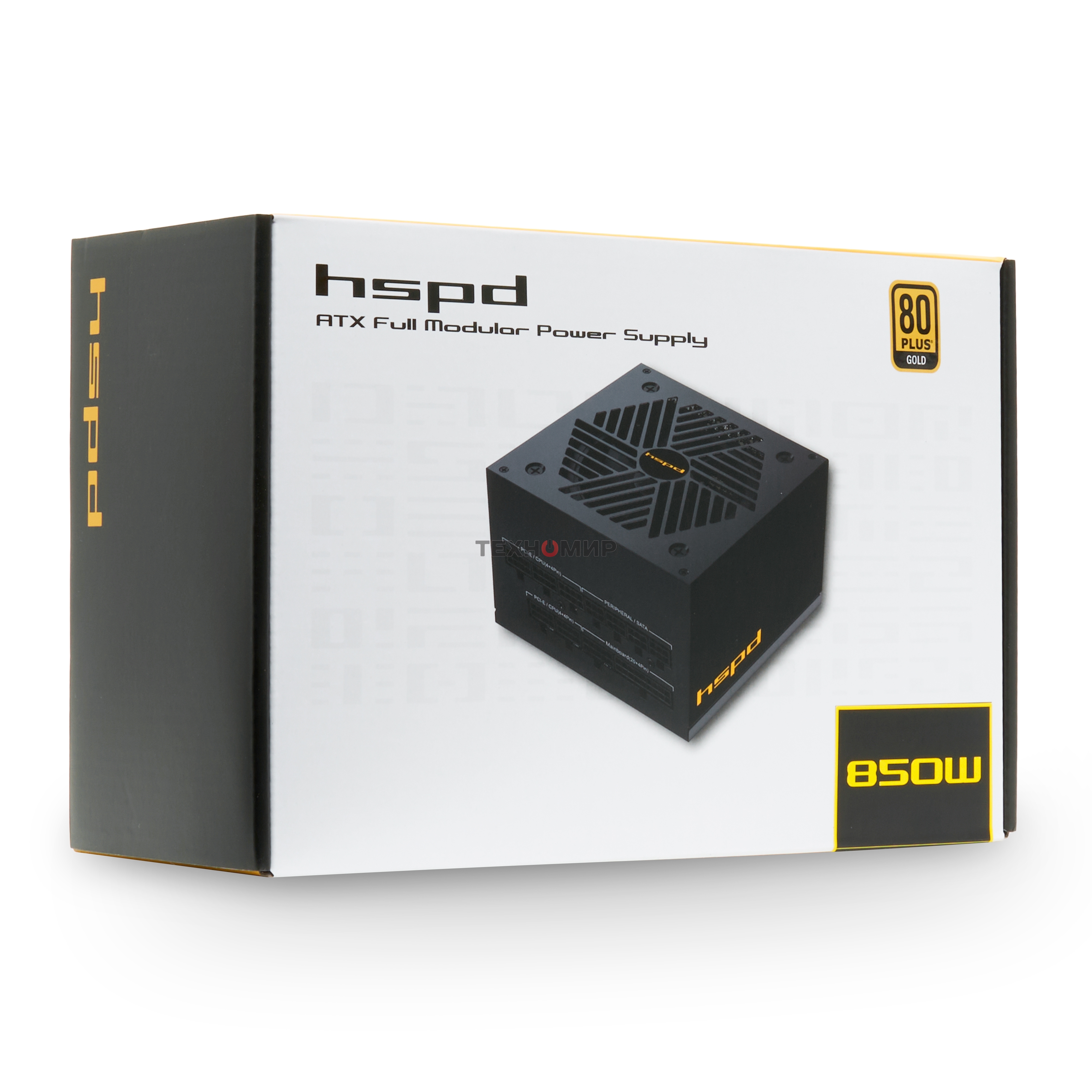 Блок питания HSPD, 850W 80 PLUS Gold (ATX, 2.52, Full modular, 1x24(20+4)pin mesh 550мм, 1xCPU*2 8(4+4)pin 650+150мм, 2xPCIe*2 8(6+2)pin 500+150мм, 2xSATA*3 450+150+150мм, 1xMOLEX4pin*3 450+150+150мм, Active, 120x120мм, 150x140x86мм, APFC, OVP, UVP, SCP, 