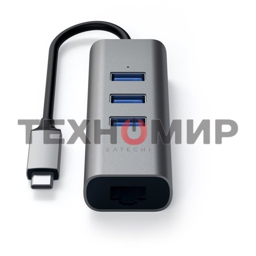 USB-концентратор Satechi Type-C 2-in-1 USB 3.0 Aluminum 3 Port Hub and Ethernet Port. Интерфейс Type-C. серый космос.