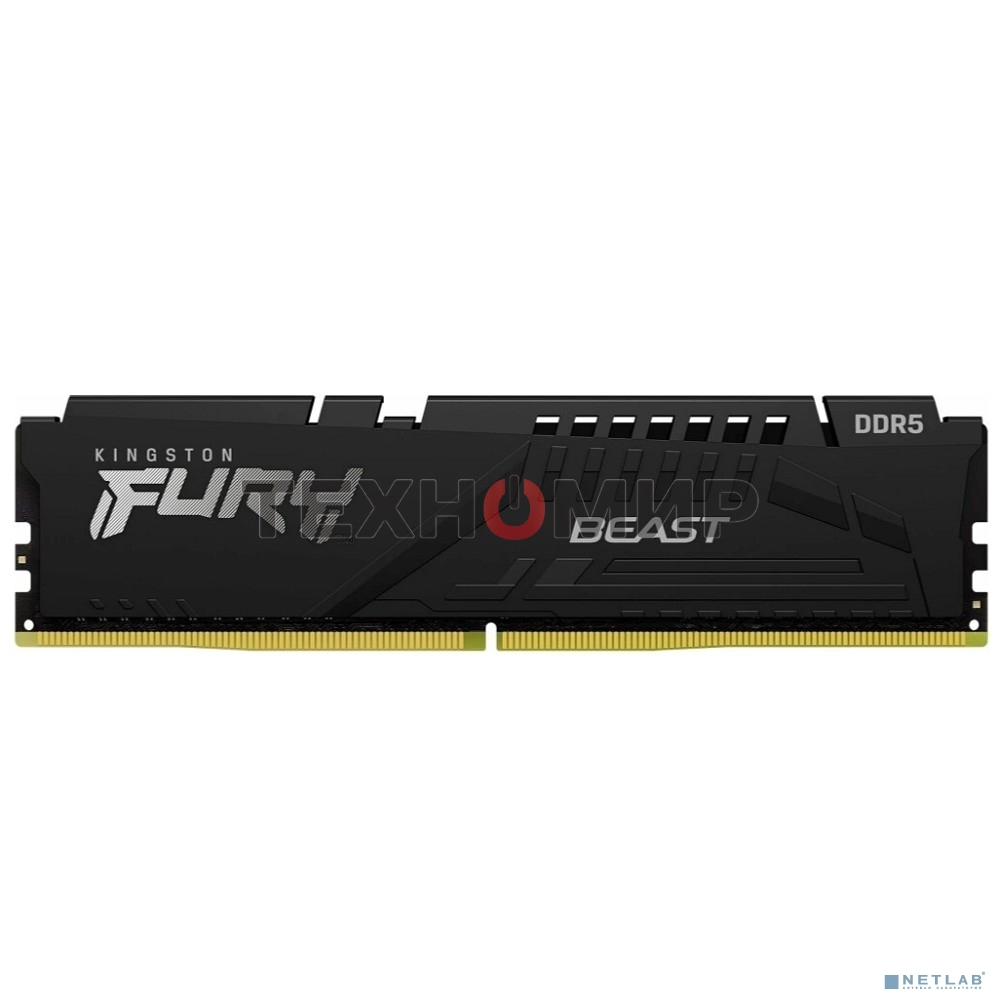 Оперативная память Kingston Fury Beast, DDR5, 16Gb (1x16Gb), 6000MHz, CL30, DIMM, с радиатором, черный