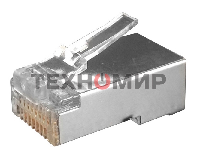 Разъем RJ-45(8P8C) Hyperline PLUG-8P8C-U-C6-SH-100 под витую пару, категория 6 (50 µ''/50 микродюймов), экранированный, универсальный (для одножильного и многожильного кабеля) (100 шт)