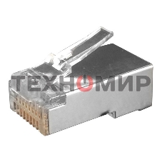 Разъем RJ-45(8P8C) Hyperline PLUG-8P8C-U-C6-SH-100 под витую пару, категория 6 (50 µ''/50 микродюймов), экранированный, универсальный (для одножильного и многожильного кабеля) (100 шт)