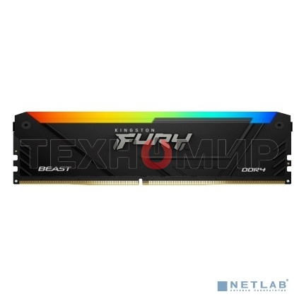 Оперативная память Kingston Fury Beast, DDR4, 32GB (1x32GB), 3200MHz, CL16, DIMM, с радиатором, RGB, черный