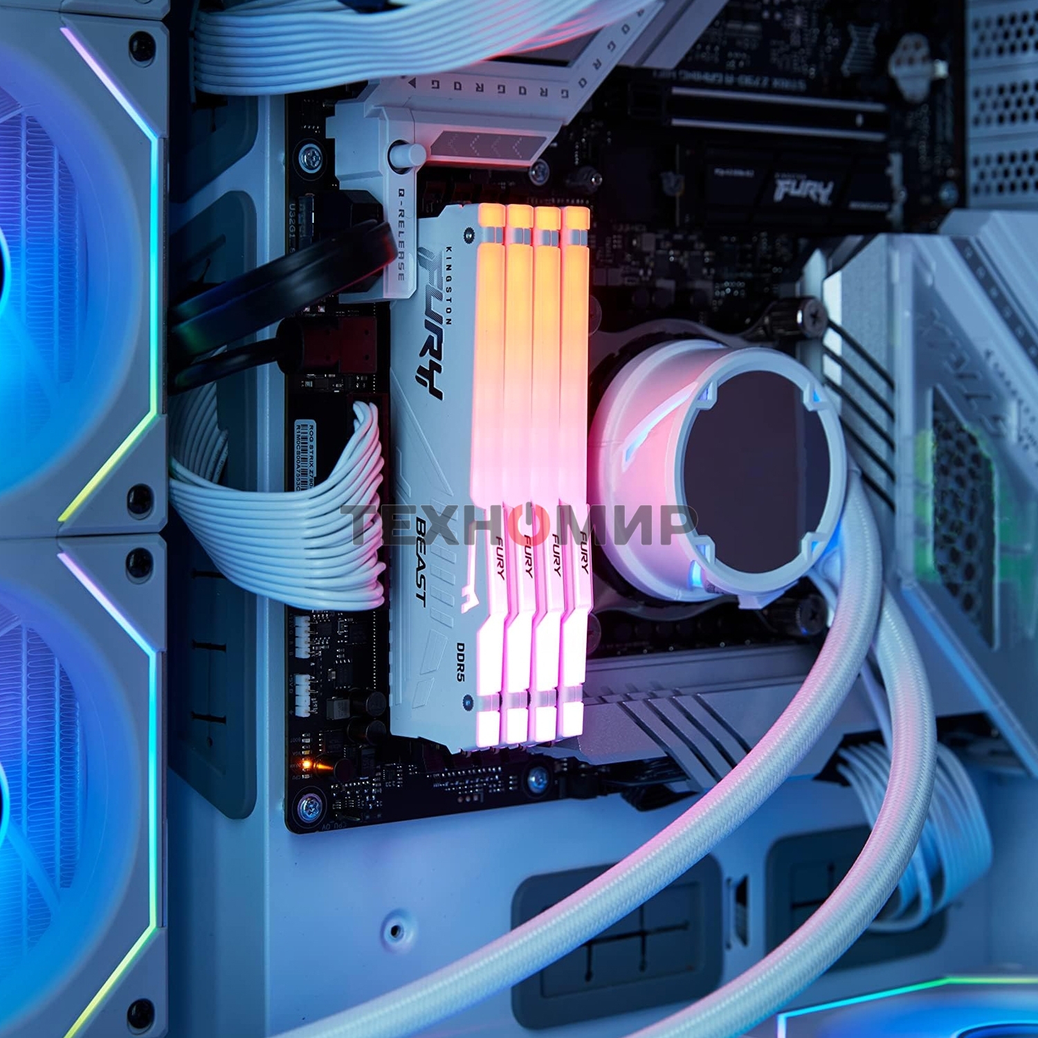 Оперативная память Kingston Fury Beast, DDR5, 32Gb (1x32GB), 5600MHz, CL36, DIMM, радиатор, RGB, белый