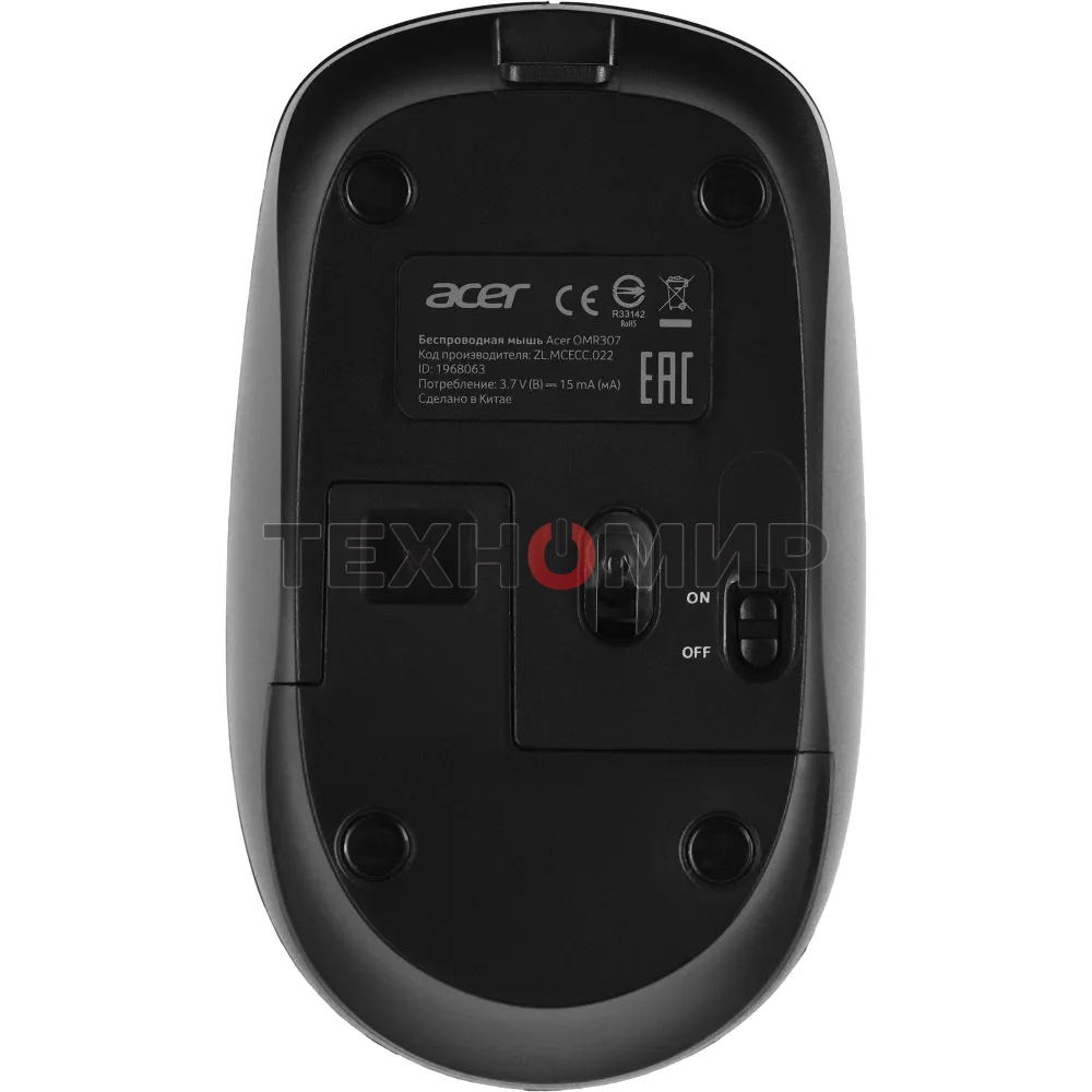 Мышь беспроводная Acer OMR307 черный, 1600 dpi, радиоканал, USB, кнопки - 4