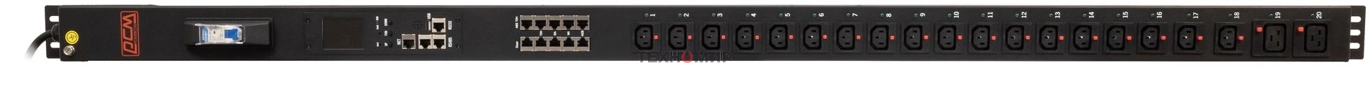 Блок распределения питания Powercom PDU-16AVMS20-18C13-2C19 18xC13+2xC19, 16A, 1,5U (1968234)