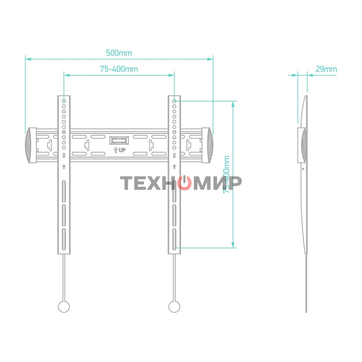 Кронштейн ONKRON FM5/32-55'' макс 400x400 наклон 0º от стены: 29мм макс вес 56,8кг