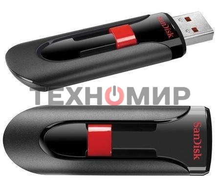 Флешка USB Sandisk CZ60 Cruzer Glide (SDCZ60-032G-B35), 32Gb, USB 2.0, R/W 30/8, черный/красный
